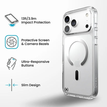Speck Presidio Perfect Clear MagSafe – dėklas iPhone 18 Pro Max / 17 Pro Max (skaidrus)