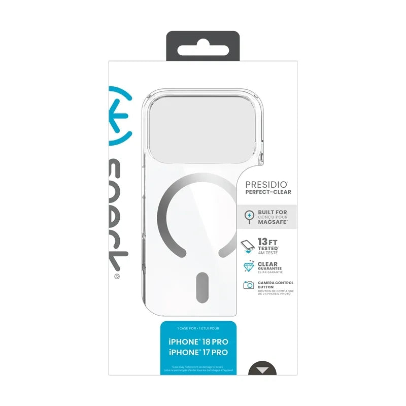 Speck Presidio Perfect Clear MagSafe dėklas, skirtas iPhone 18 Pro / 17 Pro (skaidrus)