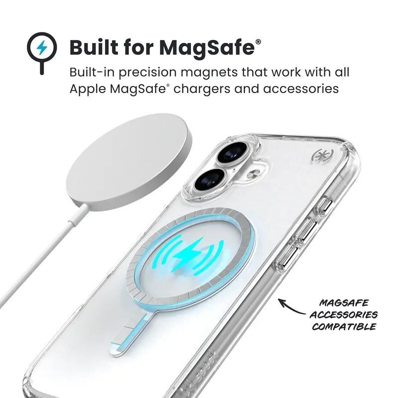 Speck Presidio Perfect Clear MagSafe - iPhone 17 dėklas (Skaidrus / Sidabrinis)