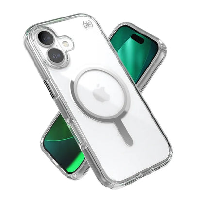 Speck Presidio Perfect Clear MagSafe - iPhone 17 dėklas (Skaidrus / Sidabrinis)