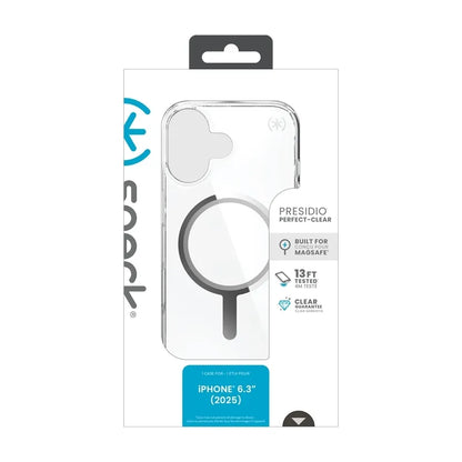 Speck Presidio Perfect Clear MagSafe - iPhone 17 dėklas (Skaidrus / Sidabrinis)