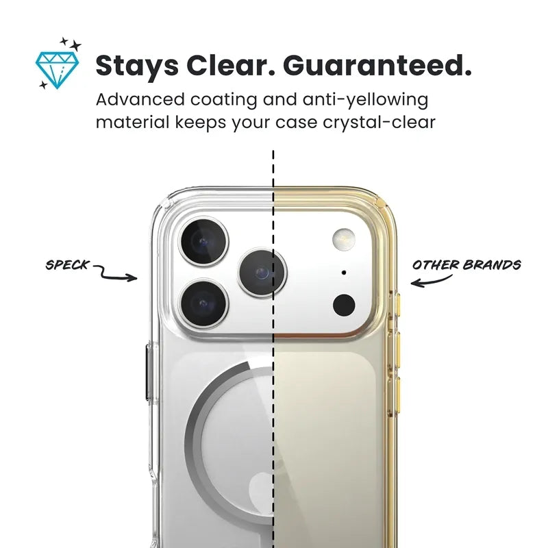 Speck Presidio Perfect Clear MagSafe - iPhone 17 Pro dėklas (Skaidrus / Sidabrinis)