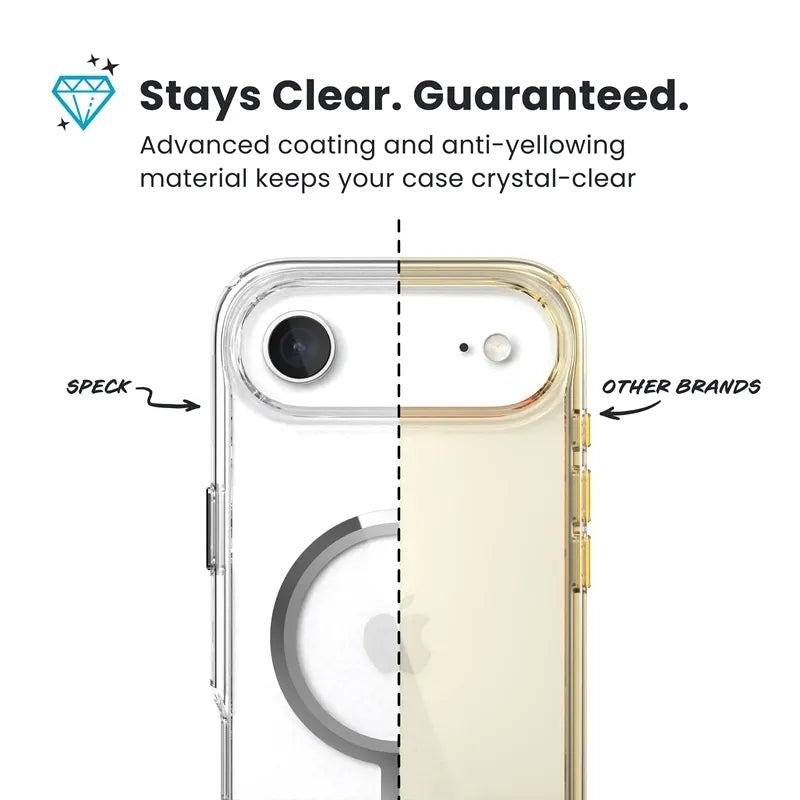 Speck Presidio Perfect Clear MagSafe – iPhone Air dėklas (Skaidrus / Sidabrinis)