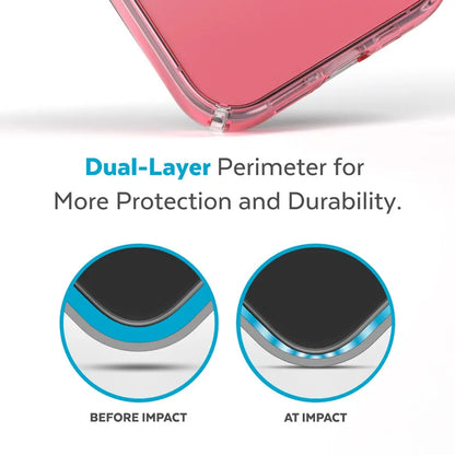 Speck Presidio Perfect-Clear + Ombre dėklas iPhone 14 Pro Max telefonui su MICROBAN danga (Skaidrus / Vintage Rose Fade)