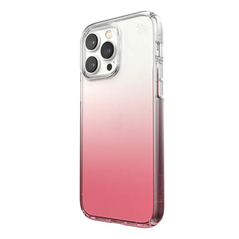 Speck Presidio Perfect-Clear + Ombre dėklas iPhone 14 Pro Max telefonui su MICROBAN danga (Skaidrus / Vintage Rose Fade)