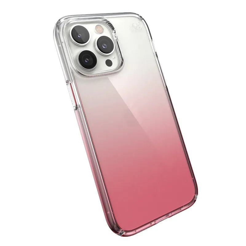 Speck Presidio Perfect-Clear + Ombre dėklas iPhone 14 Pro Max telefonui su MICROBAN danga (Skaidrus / Vintage Rose Fade)