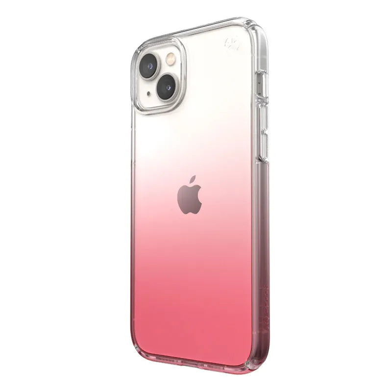 Speck Presidio Perfect-Clear + Ombre - iPhone 15 Plus / 14 Plus dėklas su MICROBAN danga (skaidrus / senovinis rožinis blukimas)