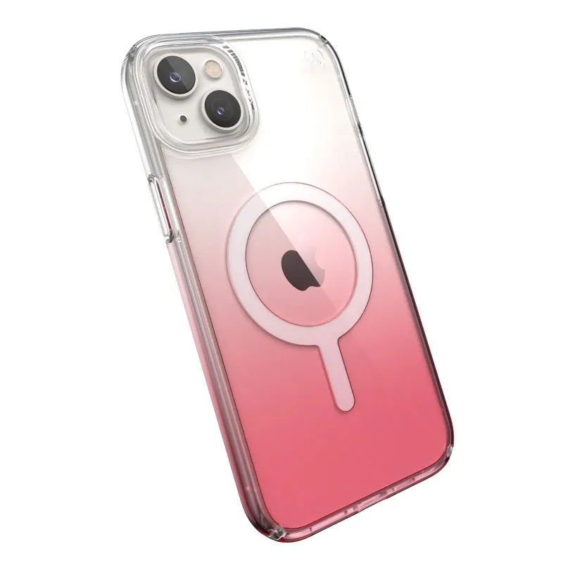 Speck Presidio Perfect-Clear + Ombre + MagSafe - iPhone 15 Plus / 14 Plus dėklas su MICROBAN danga (Skaidrus / Vintage Rose Fade)