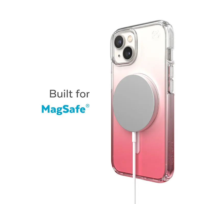 Speck Presidio Perfect-Clear + Ombre + MagSafe - iPhone 15 Plus / 14 Plus dėklas su MICROBAN danga (Skaidrus / Vintage Rose Fade)