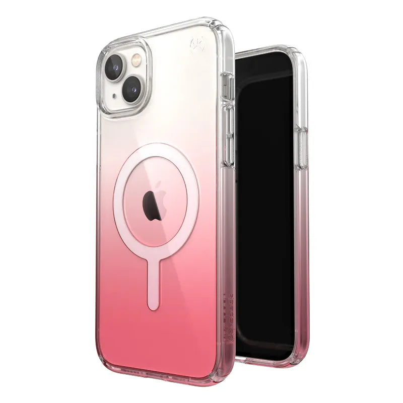 Speck Presidio Perfect-Clear + Ombre + MagSafe - iPhone 15 Plus / 14 Plus dėklas su MICROBAN danga (Skaidrus / Vintage Rose Fade)