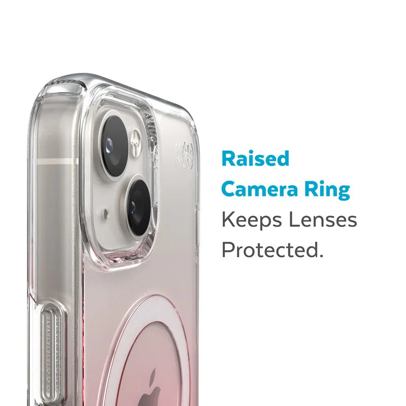 Speck Presidio Perfect-Clear + Ombre + MagSafe - iPhone 15 Plus / 14 Plus dėklas su MICROBAN danga (Skaidrus / Vintage Rose Fade)