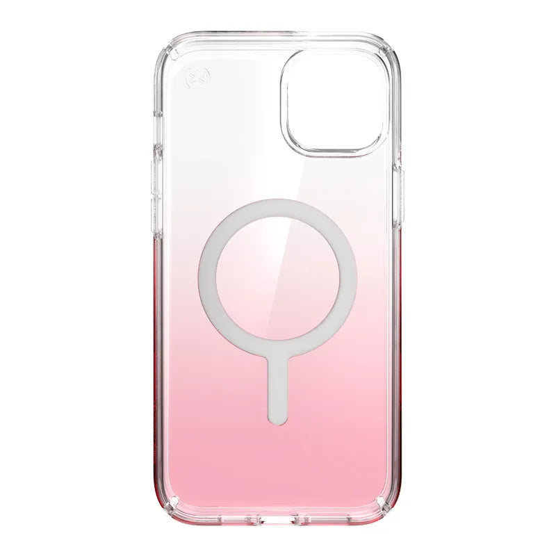 Speck Presidio Perfect-Clear + Ombre + MagSafe - iPhone 15 Plus / 14 Plus dėklas su MICROBAN danga (Skaidrus / Vintage Rose Fade)