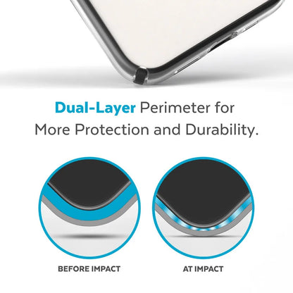 Speck Presidio Perfect-Clear su Impact Geometry dėklas – iPhone 15 Plus / 14 Plus dėklas su MICROBAN danga (Skaidrus / Juodas)