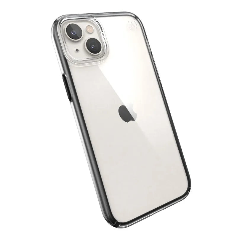 Speck Presidio Perfect-Clear su Impact Geometry dėklas – iPhone 15 Plus / 14 Plus dėklas su MICROBAN danga (Skaidrus / Juodas)