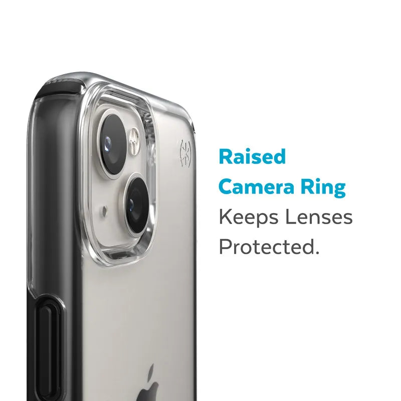 Speck Presidio Perfect-Clear su Impact Geometry dėklas – iPhone 15 Plus / 14 Plus dėklas su MICROBAN danga (Skaidrus / Juodas)