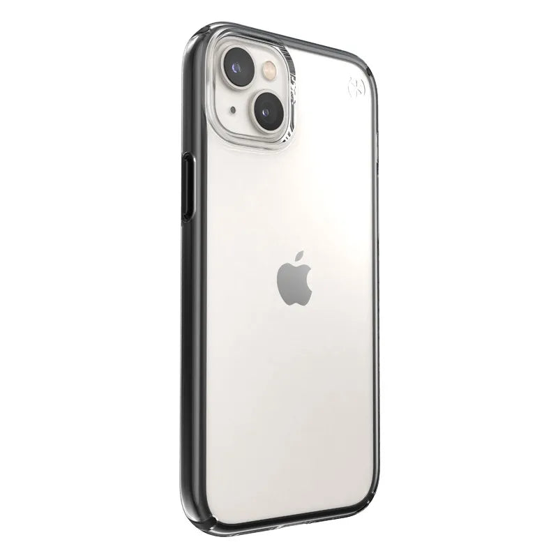 Speck Presidio Perfect-Clear su Impact Geometry dėklas – iPhone 15 Plus / 14 Plus dėklas su MICROBAN danga (Skaidrus / Juodas)