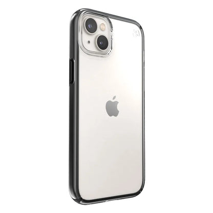 Speck Presidio Perfect-Clear su Impact Geometry dėklas – iPhone 15 Plus / 14 Plus dėklas su MICROBAN danga (Skaidrus / Juodas)