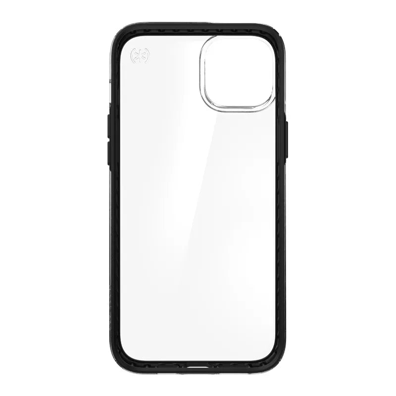 Speck Presidio Perfect-Clear su Impact Geometry dėklas – iPhone 15 Plus / 14 Plus dėklas su MICROBAN danga (Skaidrus / Juodas)