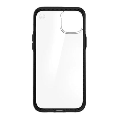 Speck Presidio Perfect-Clear su Impact Geometry dėklas – iPhone 15 Plus / 14 Plus dėklas su MICROBAN danga (Skaidrus / Juodas)
