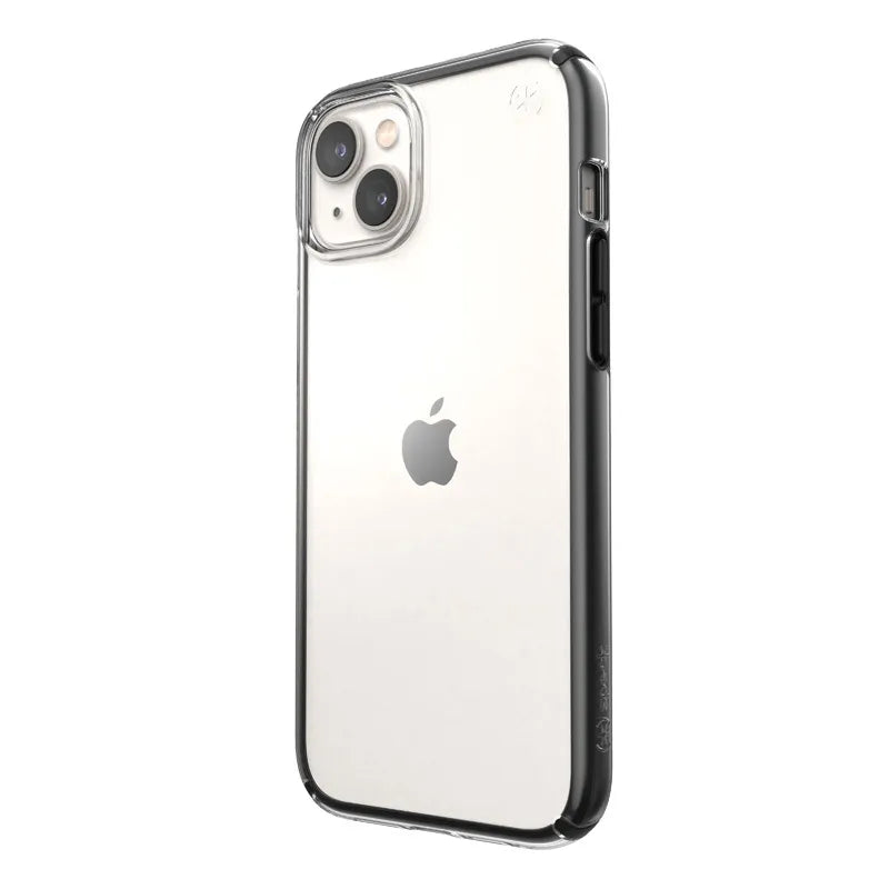 Speck Presidio Perfect-Clear su Impact Geometry dėklas – iPhone 15 Plus / 14 Plus dėklas su MICROBAN danga (Skaidrus / Juodas)