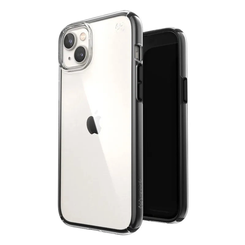 Speck Presidio Perfect-Clear su Impact Geometry dėklas – iPhone 15 Plus / 14 Plus dėklas su MICROBAN danga (Skaidrus / Juodas)