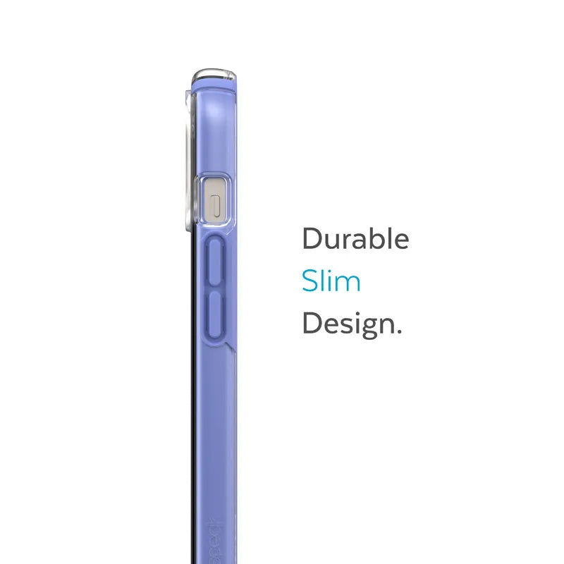 Speck Presidio Perfect-Clear su Impact Geometry – dėklas iPhone 15 Plus / 14 Plus su MICROBAN danga (Skaidrus / Violetinis)