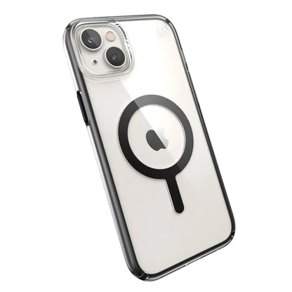 Speck Presidio Perfect-Clear su Impact Geometry + MagSafe – dėklas „iPhone 15 Plus / 14 Plus“ su MICROBAN danga (Skaidrus / Juodas)
