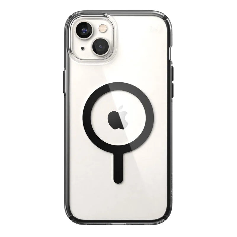 Speck Presidio Perfect-Clear su Impact Geometry + MagSafe – dėklas „iPhone 15 Plus / 14 Plus“ su MICROBAN danga (Skaidrus / Juodas)