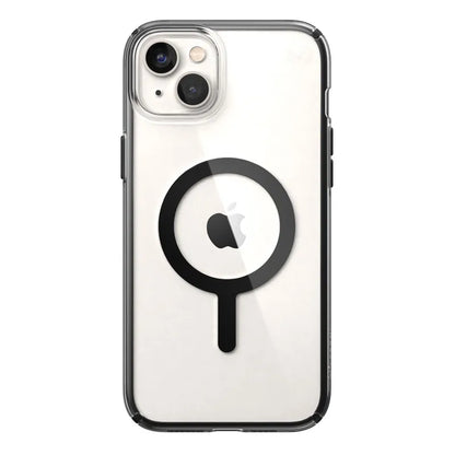 Speck Presidio Perfect-Clear su Impact Geometry + MagSafe – dėklas „iPhone 15 Plus / 14 Plus“ su MICROBAN danga (Skaidrus / Juodas)