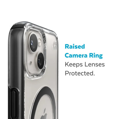 Speck Presidio Perfect-Clear su Impact Geometry + MagSafe – dėklas „iPhone 15 Plus / 14 Plus“ su MICROBAN danga (Skaidrus / Juodas)