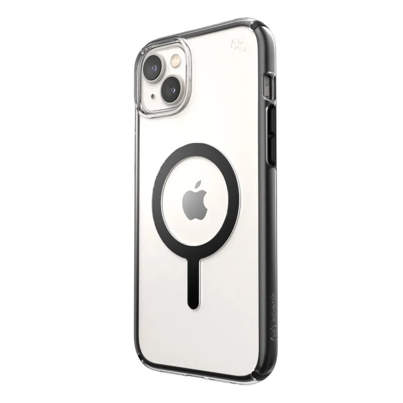 Speck Presidio Perfect-Clear su Impact Geometry + MagSafe – dėklas „iPhone 15 Plus / 14 Plus“ su MICROBAN danga (Skaidrus / Juodas)