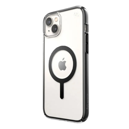 Speck Presidio Perfect-Clear su Impact Geometry + MagSafe – dėklas „iPhone 15 Plus / 14 Plus“ su MICROBAN danga (Skaidrus / Juodas)