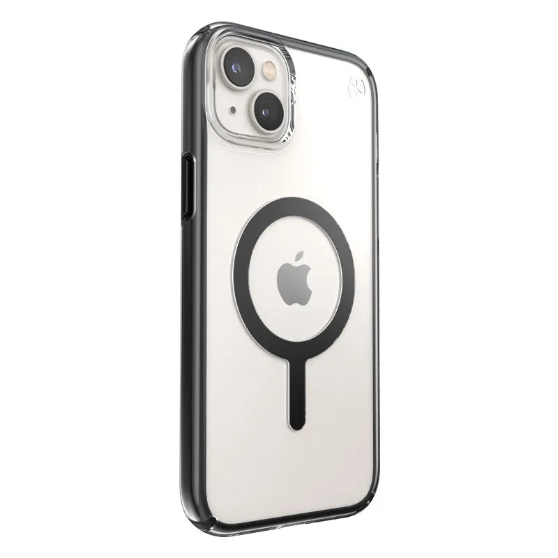 Speck Presidio Perfect-Clear su Impact Geometry + MagSafe – dėklas „iPhone 15 Plus / 14 Plus“ su MICROBAN danga (Skaidrus / Juodas)