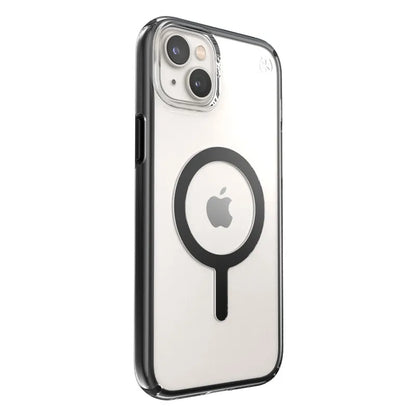 Speck Presidio Perfect-Clear su Impact Geometry + MagSafe – dėklas „iPhone 15 Plus / 14 Plus“ su MICROBAN danga (Skaidrus / Juodas)