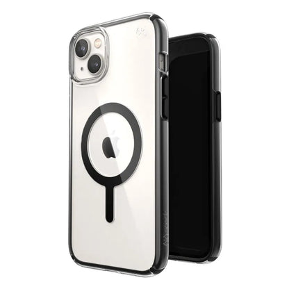 Speck Presidio Perfect-Clear su Impact Geometry + MagSafe – dėklas „iPhone 15 Plus / 14 Plus“ su MICROBAN danga (Skaidrus / Juodas)