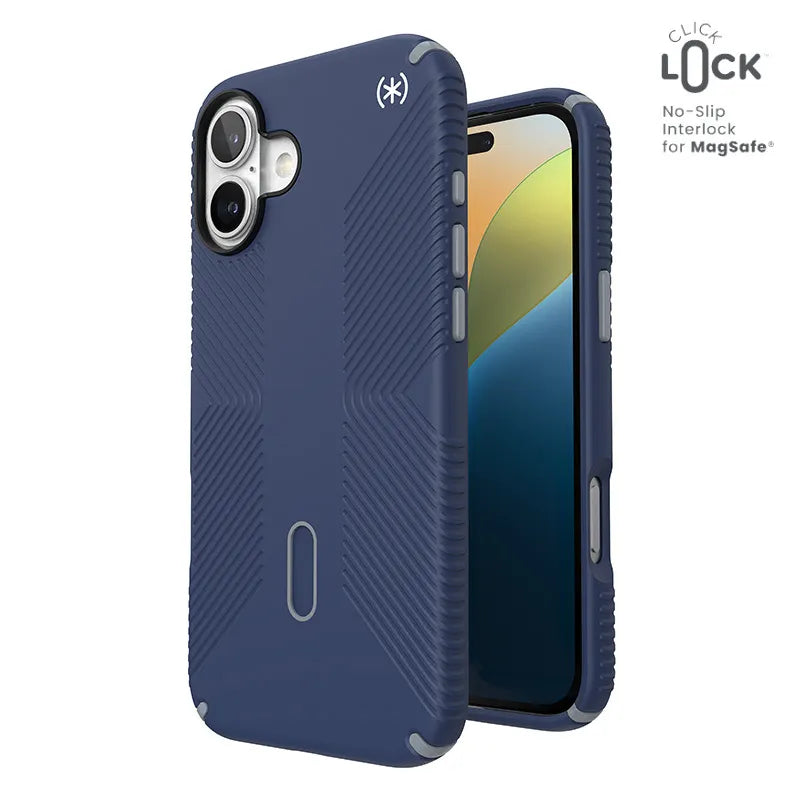 Speck Presidio2 Grip ClickLock ir MagSafe dėklas iPhone 16 Plus (Coastal Blue / Dust Gray / White)