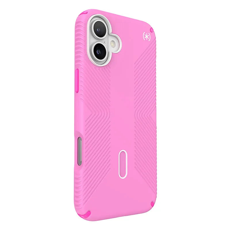 Speck Presidio2 Grip ClickLock ir MagSafe dėklas „iPhone 16 Plus“ (Rožinė / Ryškiai rožinė / Balta)