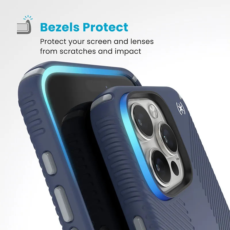 Speck Presidio2 Grip ClickLock ir MagSafe dėklas „iPhone 16 Pro Max“ (Coastal Blue / Dust Gray / White)