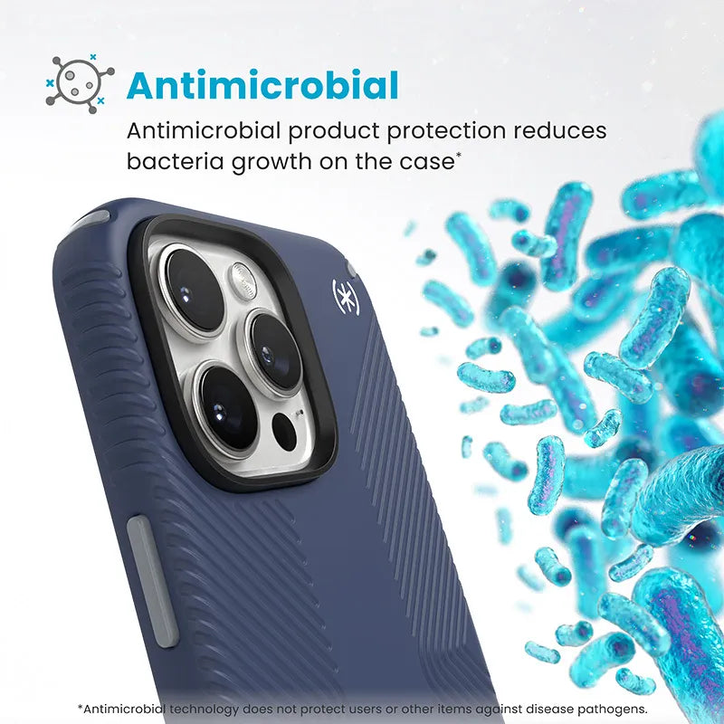 Speck Presidio2 Grip ClickLock ir MagSafe dėklas „iPhone 16 Pro Max“ (Coastal Blue / Dust Gray / White)