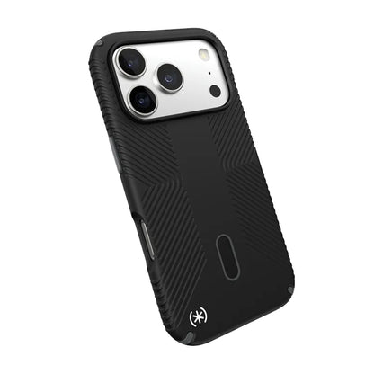 Speck Presidio2 Grip ClickLock ir MagSafe – dėklas iPhone 17 Pro (juodos / plokščių pilkos / baltos spalvos)