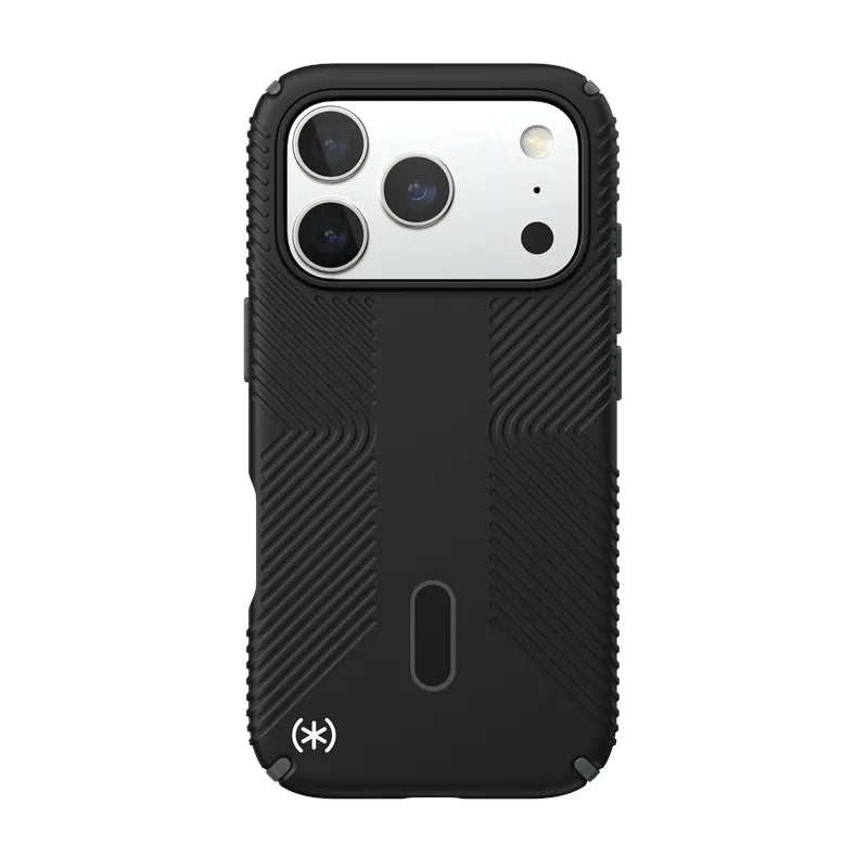 Speck Presidio2 Grip ClickLock ir MagSafe – dėklas iPhone 17 Pro (juodos / plokščių pilkos / baltos spalvos)