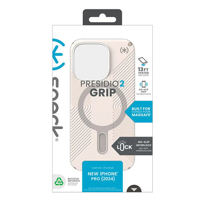 Speck Presidio2 Grip ClickLock ir MagSafe - iPhone 16 Pro dėklas (Bleached Bone / Heirloom Gold / Hazel Brown)