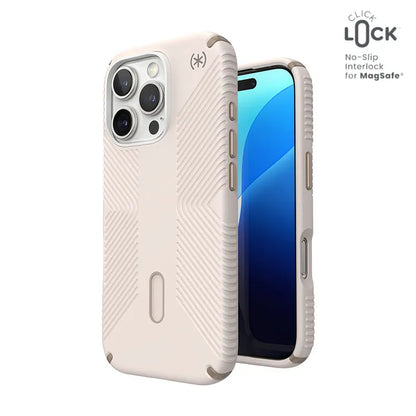 Speck Presidio2 Grip ClickLock ir MagSafe - iPhone 16 Pro dėklas (Bleached Bone / Heirloom Gold / Hazel Brown)