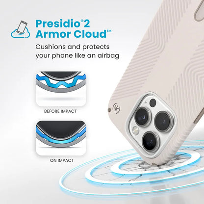 Speck Presidio2 Grip ClickLock ir MagSafe - iPhone 16 Pro dėklas (Bleached Bone / Heirloom Gold / Hazel Brown)