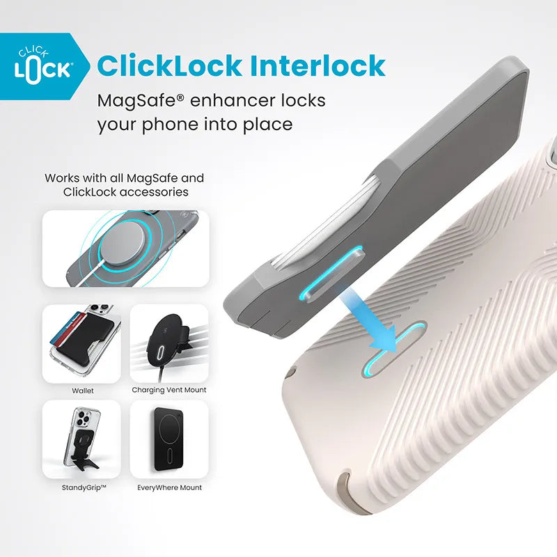 Speck Presidio2 Grip ClickLock ir MagSafe - iPhone 16 Pro dėklas (Bleached Bone / Heirloom Gold / Hazel Brown)