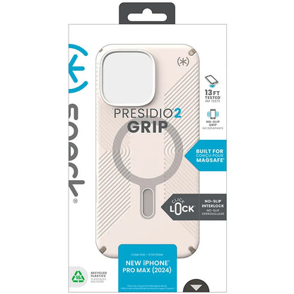 Speck Presidio2 Grip ClickLock ir MagSafe – iPhone 16 Pro Max dėklas (Bleached Bone / Heirloom Gold / Hazel Brown)