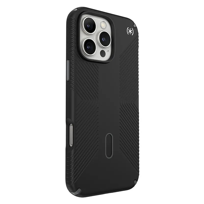 Speck Presidio2 Grip ClickLock ir MagSafe – iPhone 16 Pro Max dėklas (juodas / skalūno pilkas / baltas)