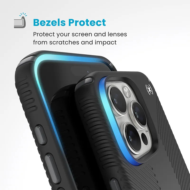 Speck Presidio2 Grip ClickLock ir MagSafe – iPhone 16 Pro Max dėklas (juodas / skalūno pilkas / baltas)