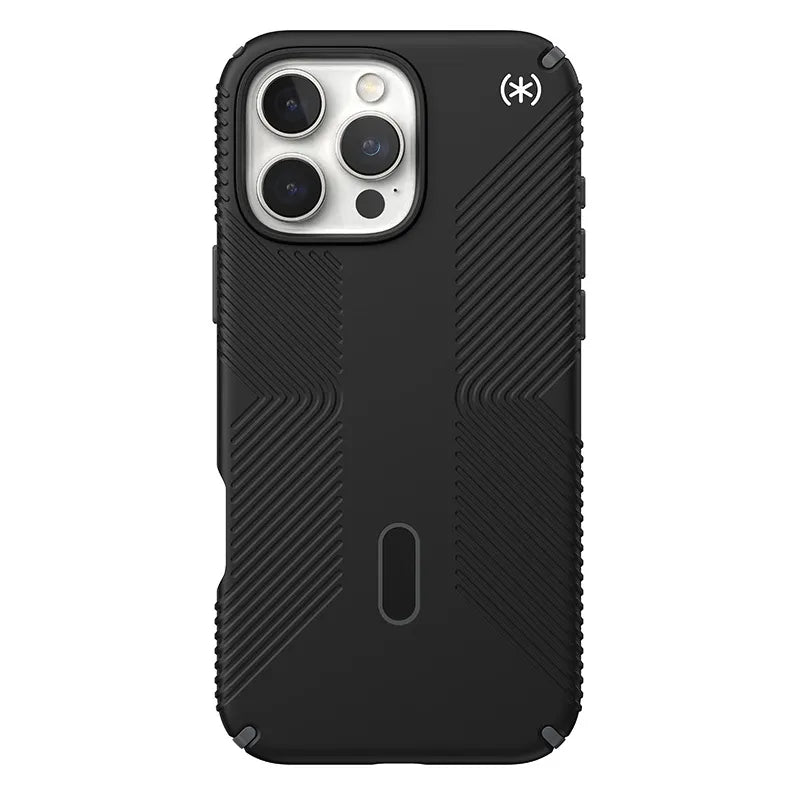 Speck Presidio2 Grip ClickLock ir MagSafe – iPhone 16 Pro Max dėklas (juodas / skalūno pilkas / baltas)