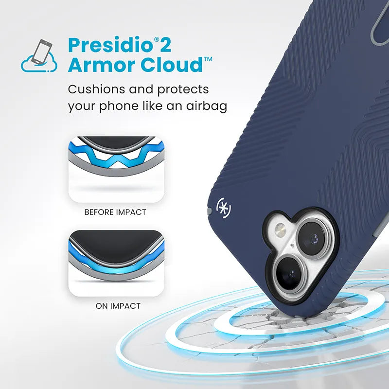 Speck Presidio2 Grip ClickLock & MagSafe - Dėklas iPhone 16 (Coastal Blue / Dust Gray / White)